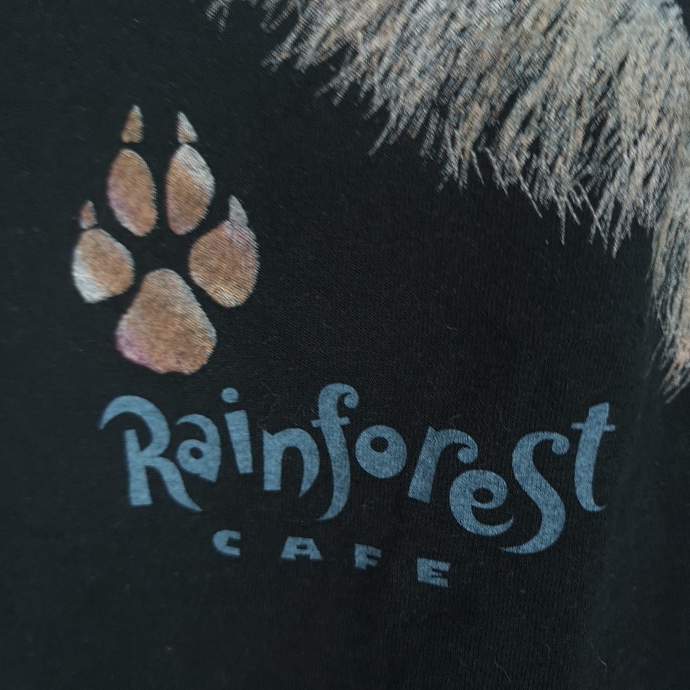 Vintage Rainforest Cafe Shirt Mens XL Black Wolf Animal Graphic Tee Made USA 90s - Picture 7 of 13